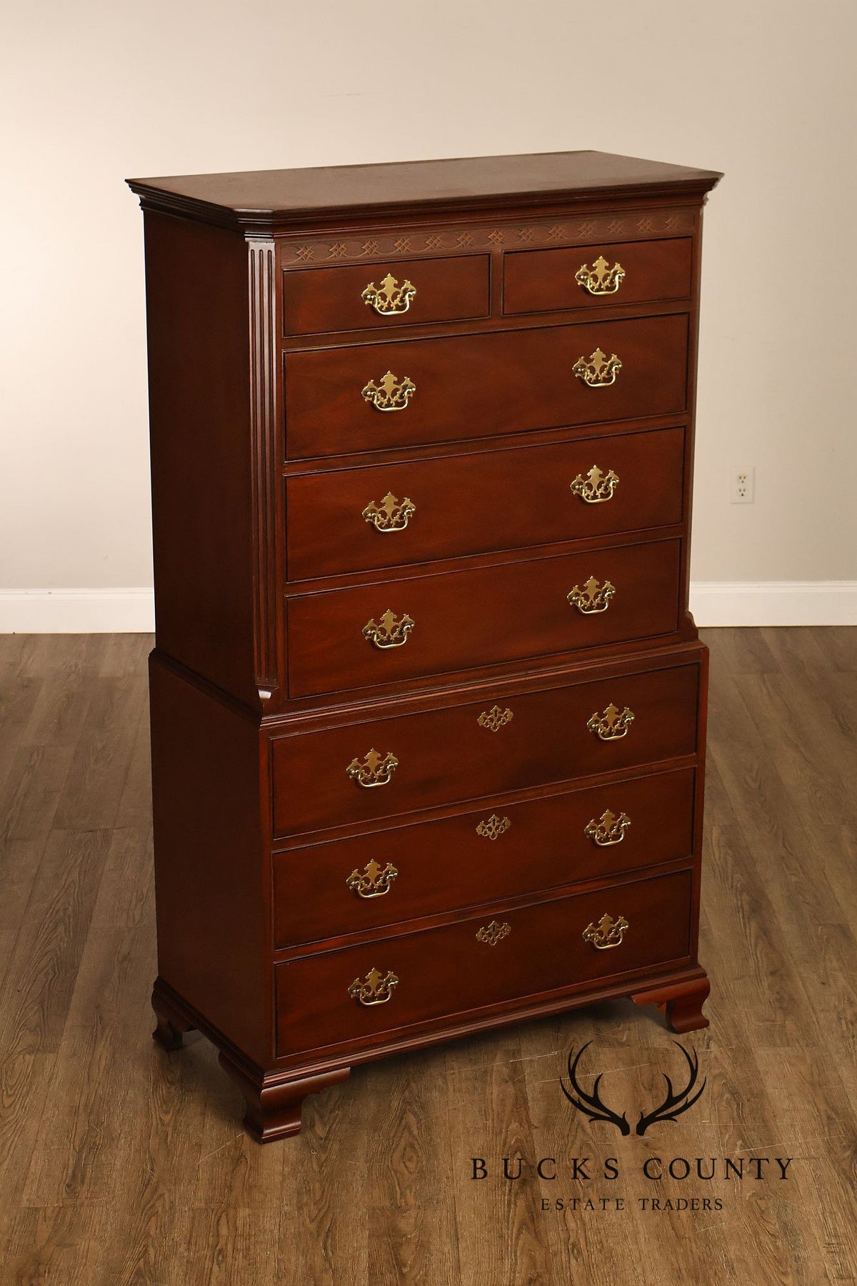 Baker Chippendale Style Mahogany Chest On Chest Highboy