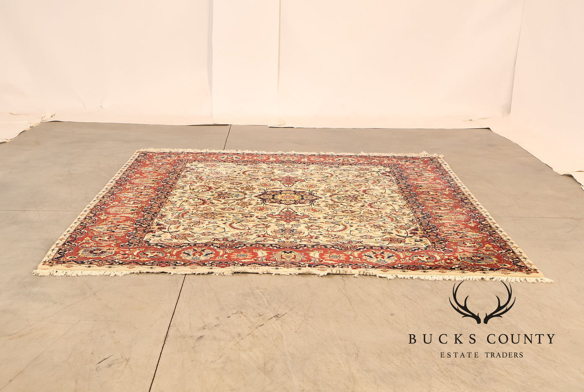 Hand Knotted Kashan Style Wool Area Rug 9x12 Floral Medallion