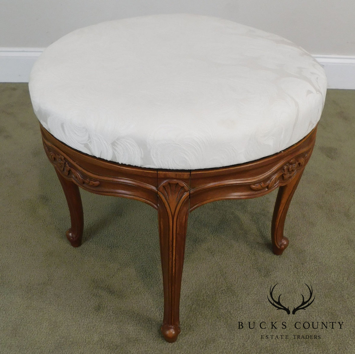 French Louis XV Style Vintage Fruitwood Revolving Stool