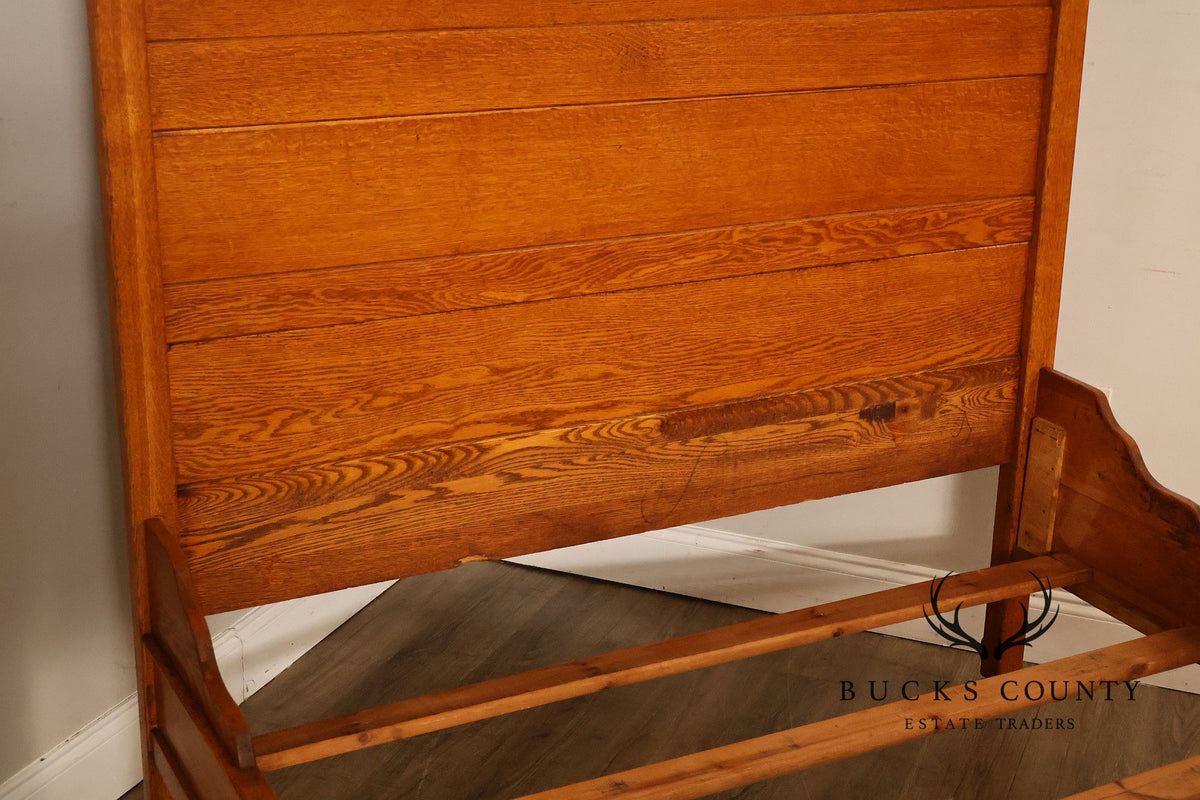 Antique American Victorian Oak Full Size  High Back Bed