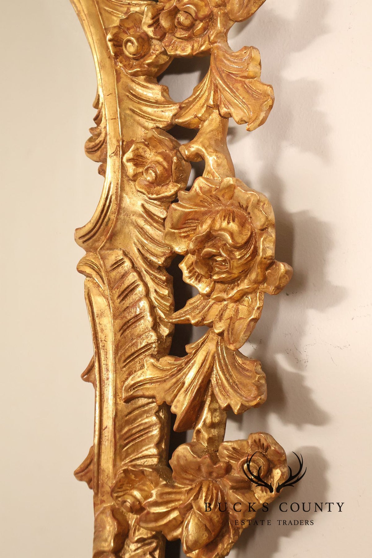 Italian Giltwood Rococo Style Wall Mirror with Floral Carved Frame