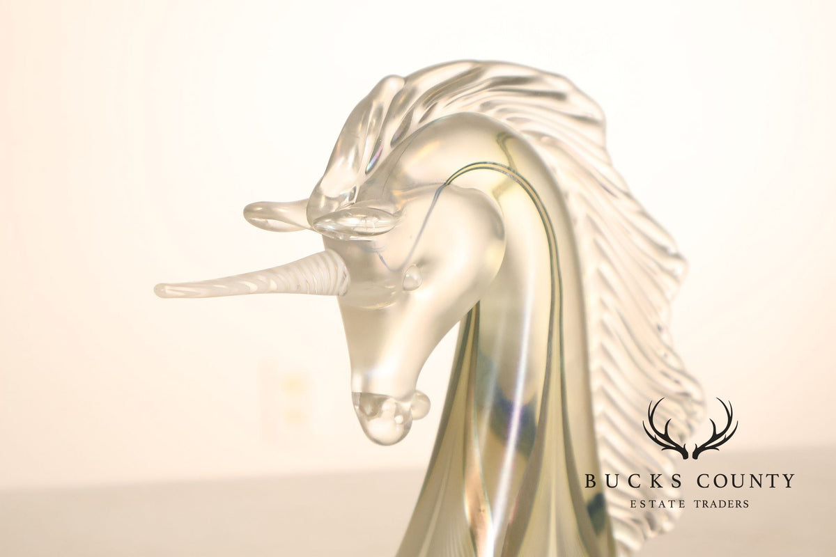 Stuart Abelman Art Glass Unicorn on Stand