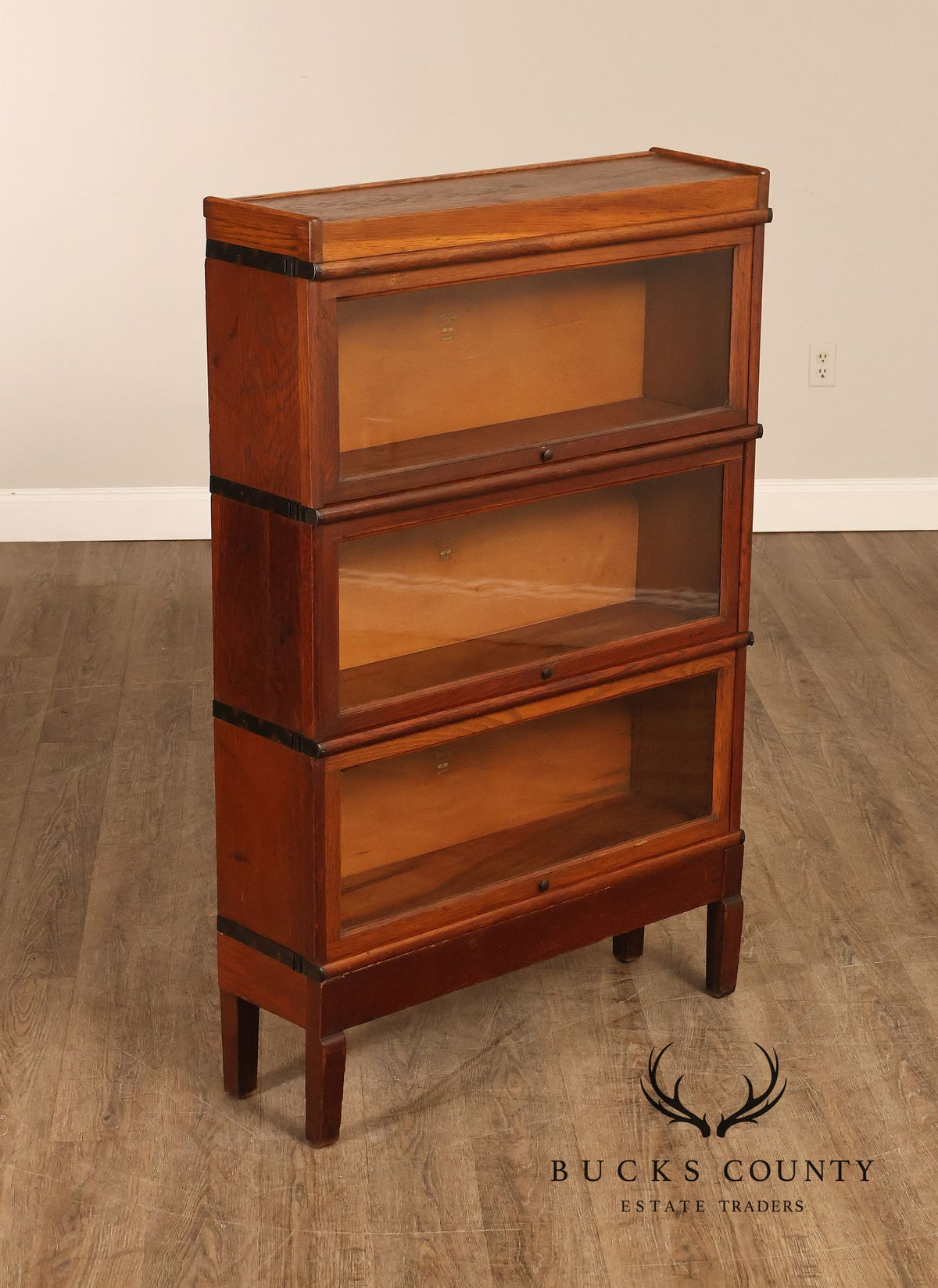 Macey Antique Oak Three Section Barrister Bookcase