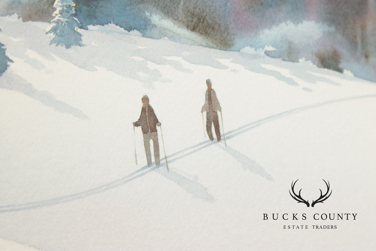 John Svenson Watercolor Painting, Ski Party