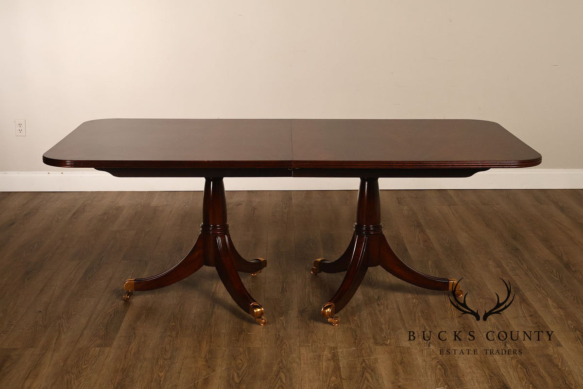Maitland-Smith Mahogany Double Pedestal Extension Dining Table With Two Leaves