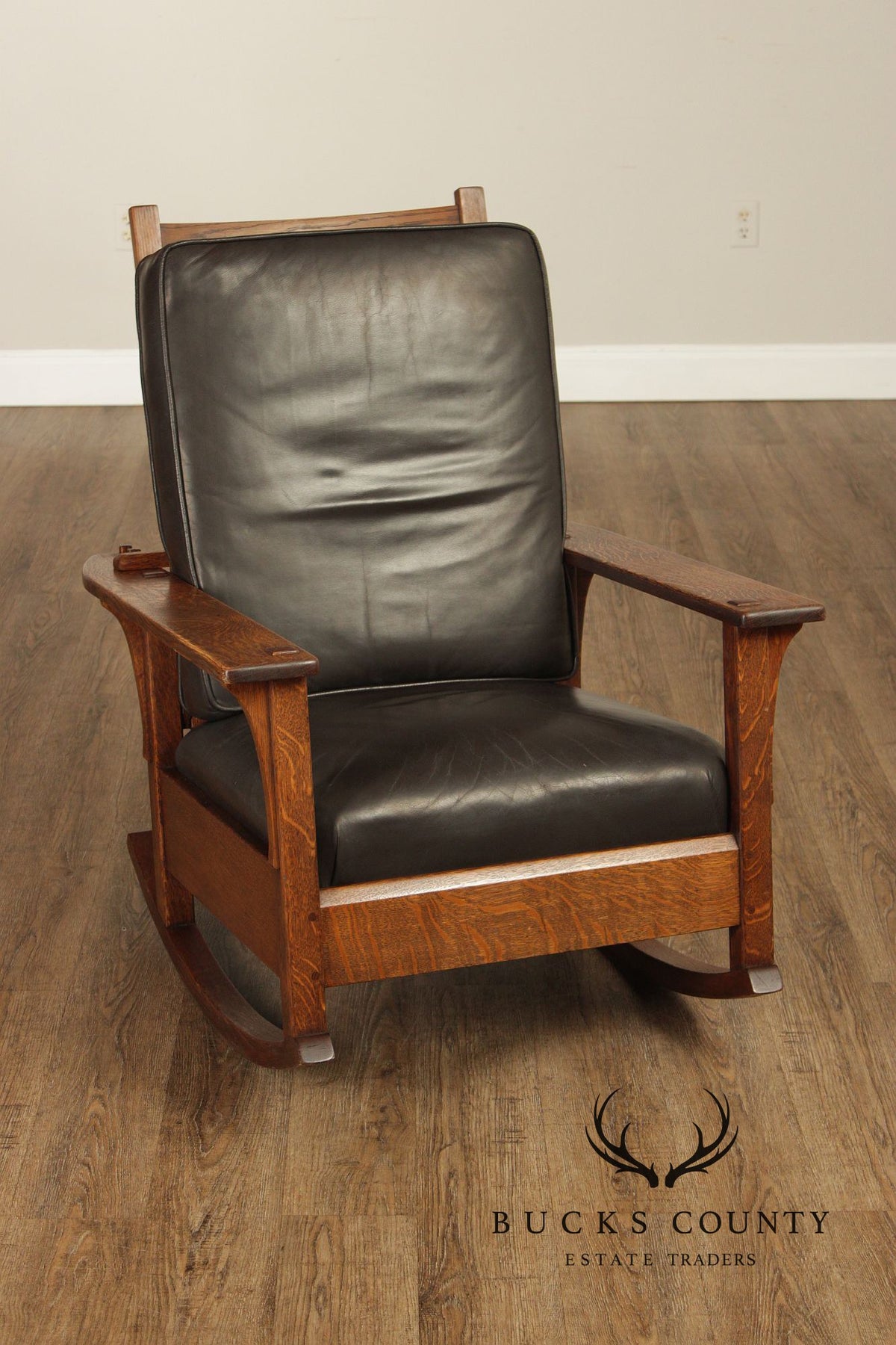 Antique L. & J.G. Stickley Mission Oak Morris Rocker