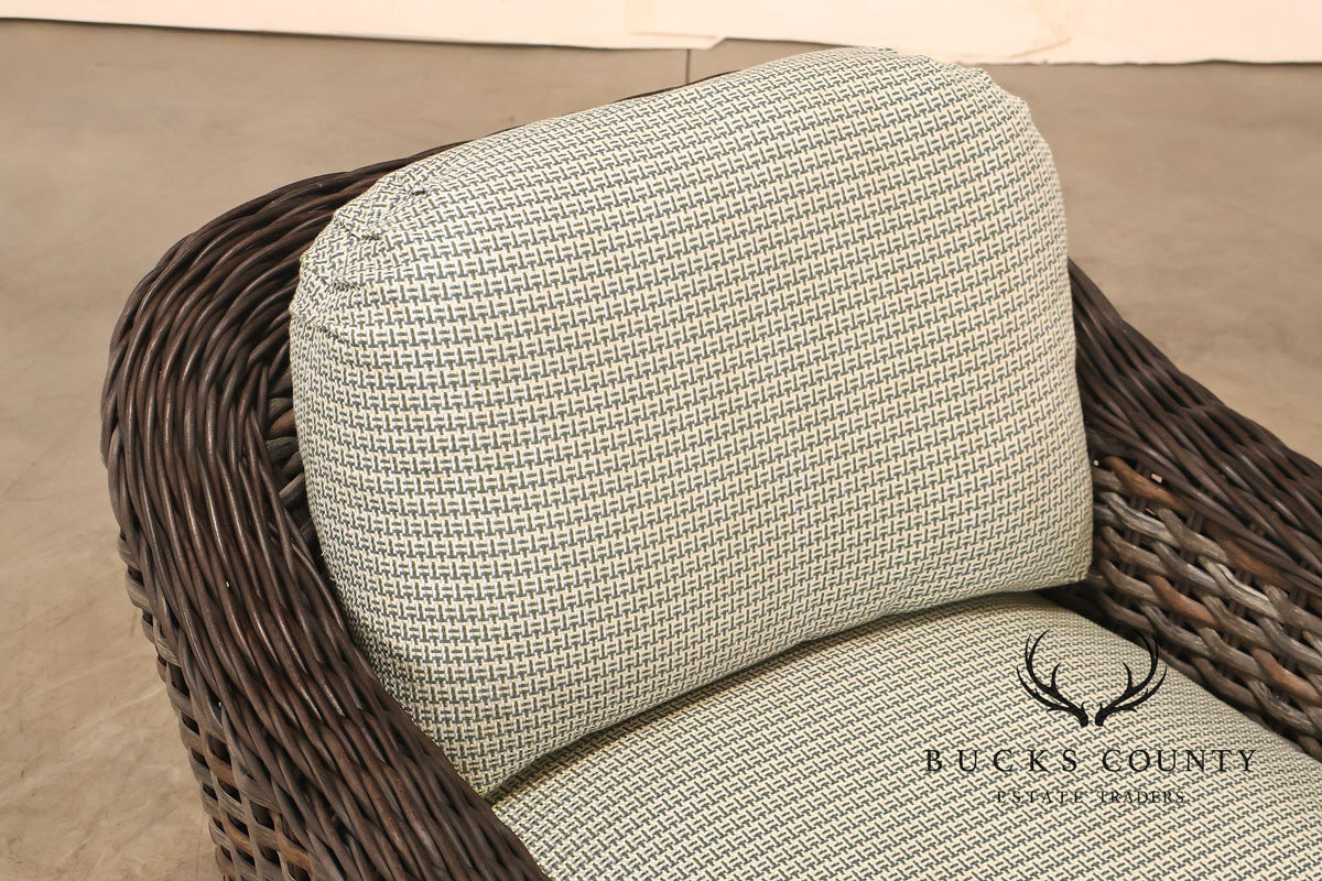 Lane Venture Pair Of Woven Wicker Outdoor Lounge Club Chairs With Cushions