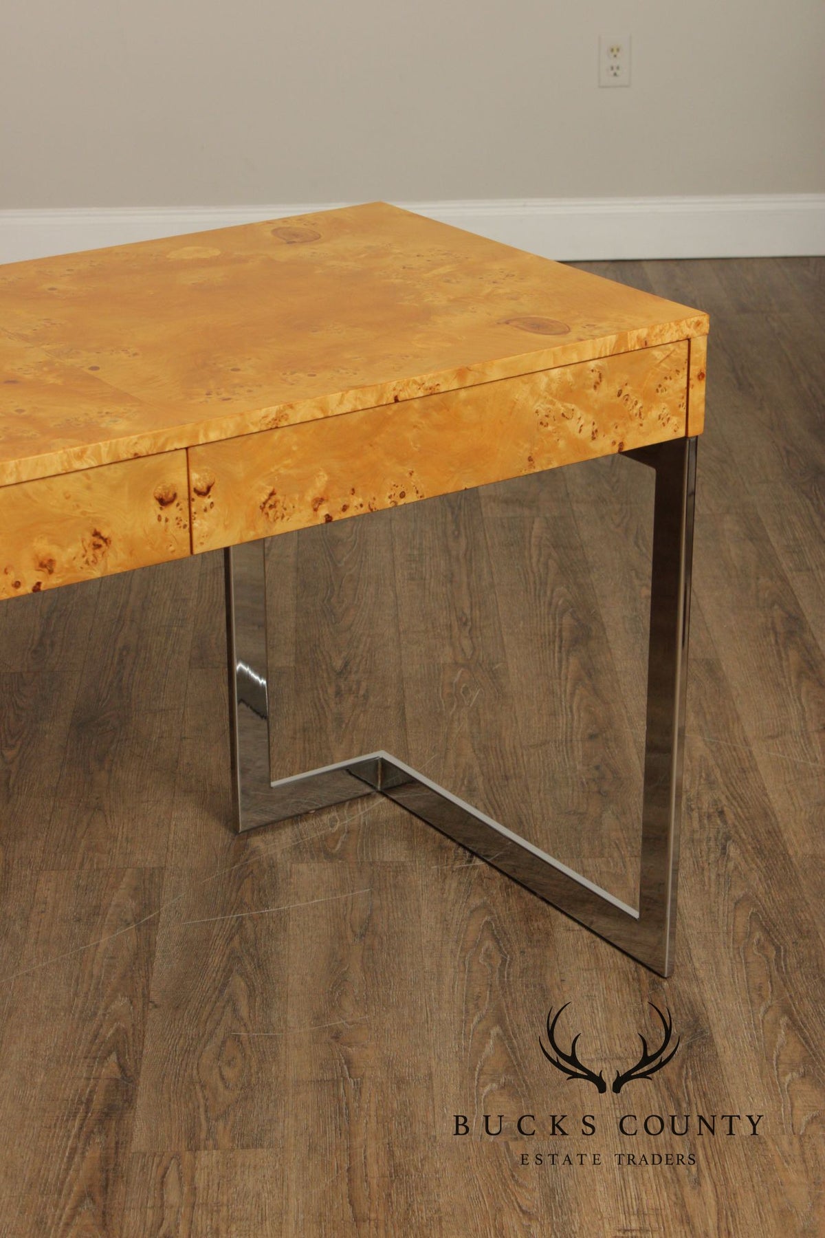 1970's Modern Burlwood and Chrome Writing Desk