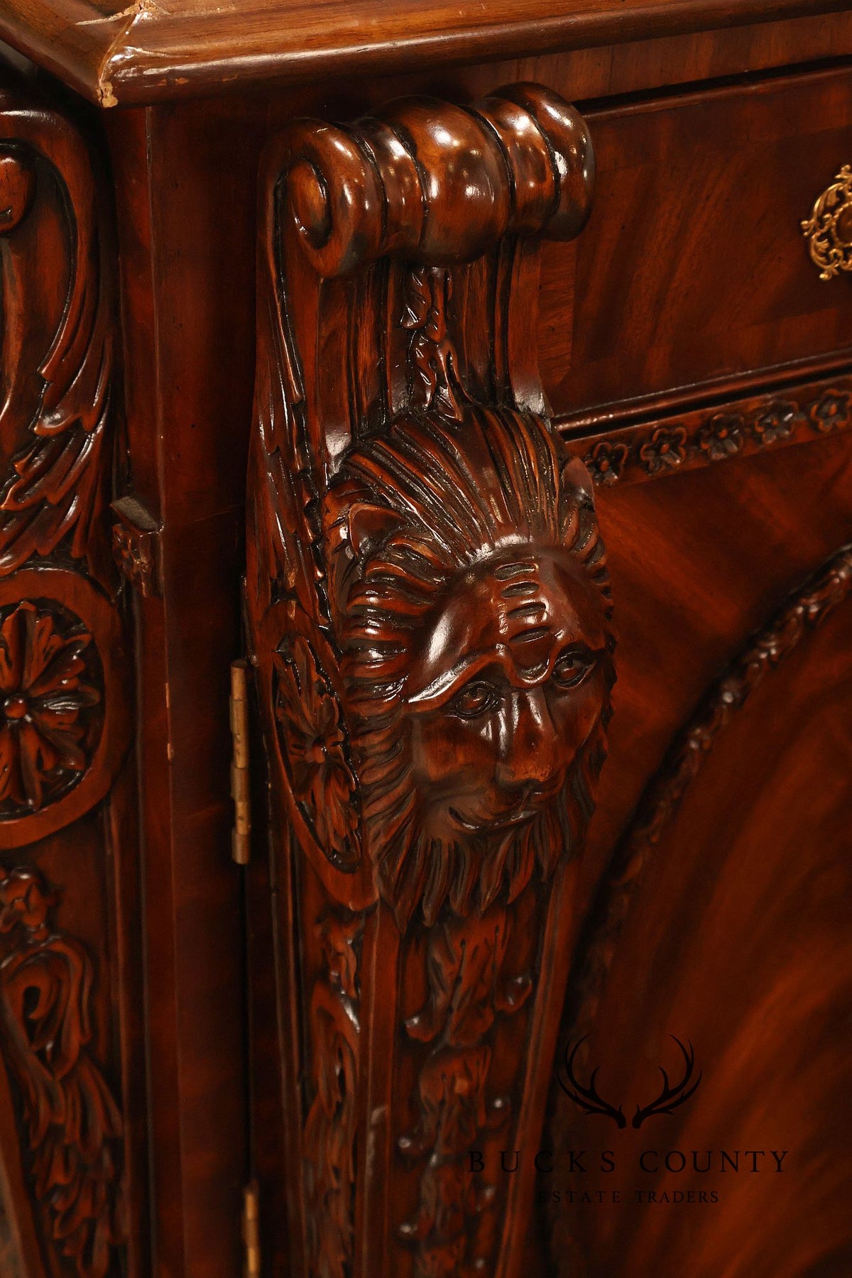 Maitland-Smith Carved Mahogany Leather Top Executive Partner's Desk