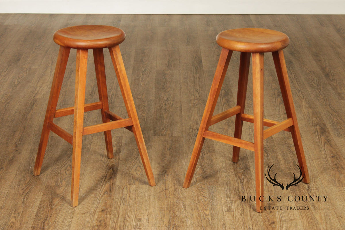 Thomas Moser Pair Of  Cherry Splay Leg Counter Stools