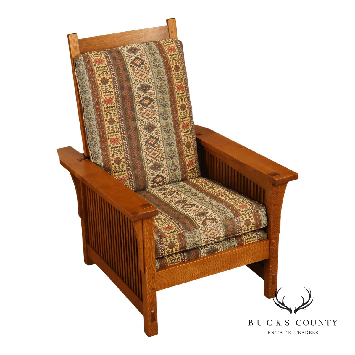 Stickley Mission Collection Oak Compact Morris Chair With Loose Cushions