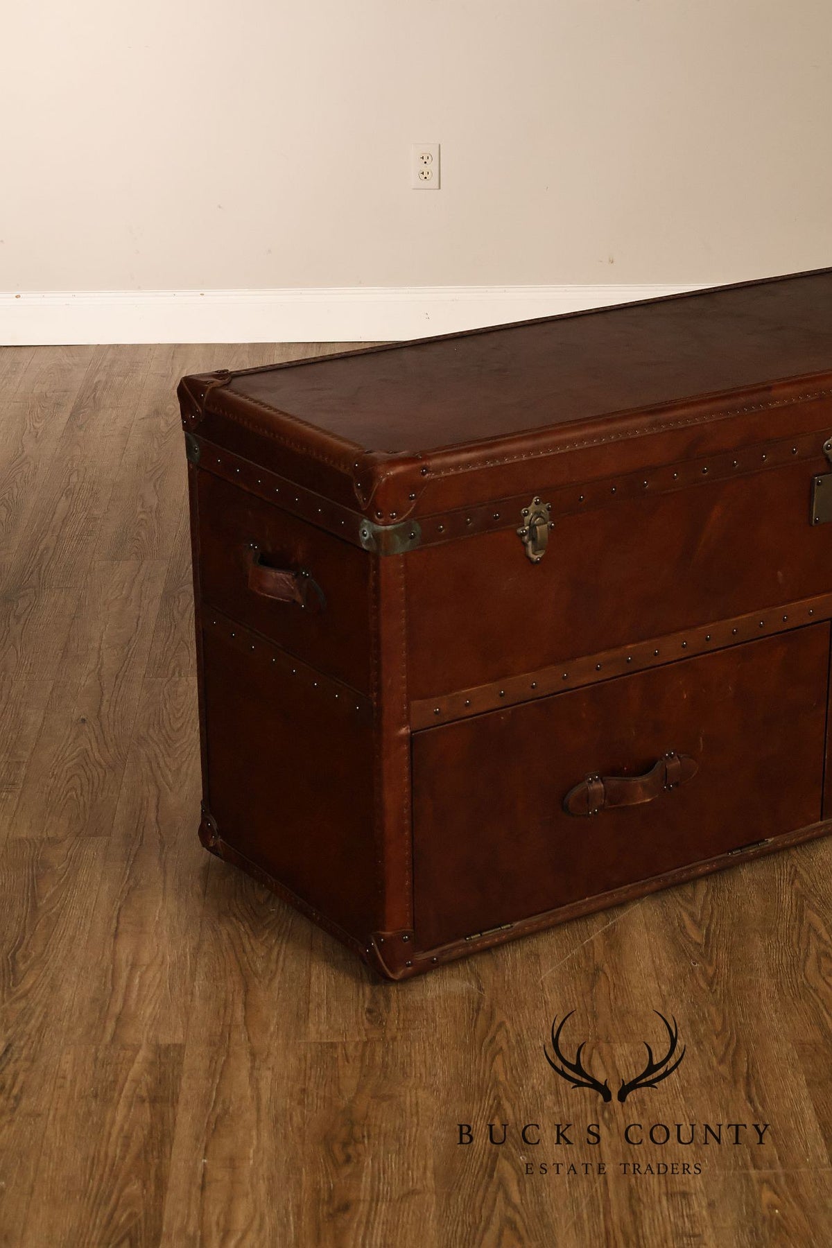 Restoration Hardware Leather Campaign-Style Storage Trunk With Drawers