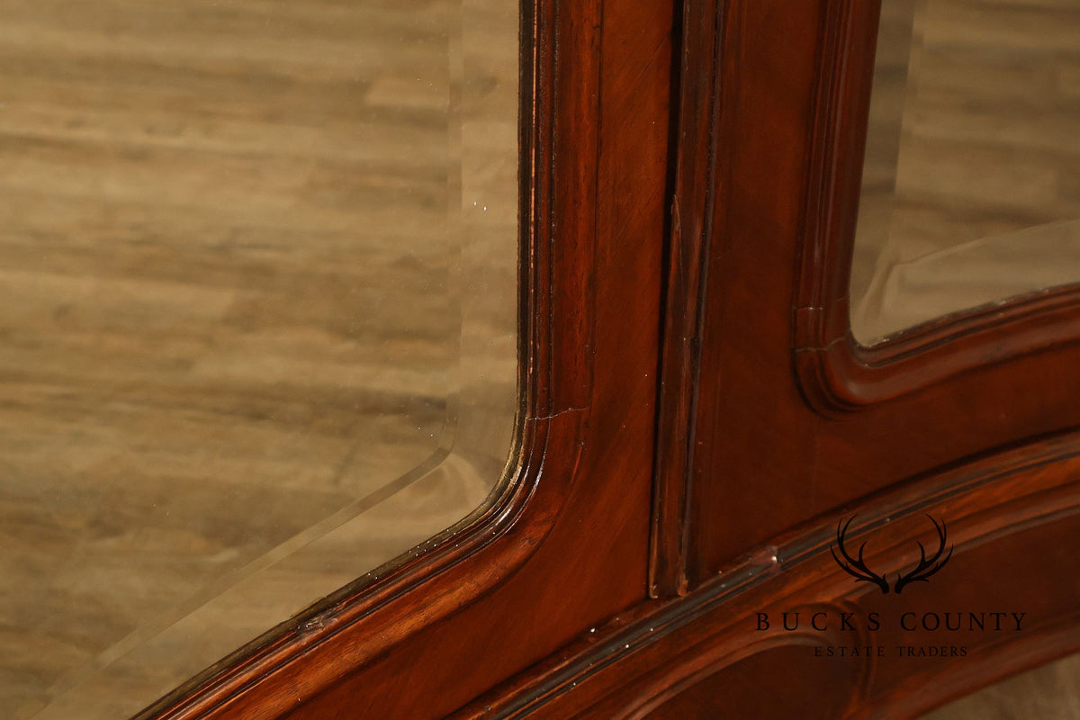French Louis XV Style Antique Carved Mahogany Mirrored Armoire