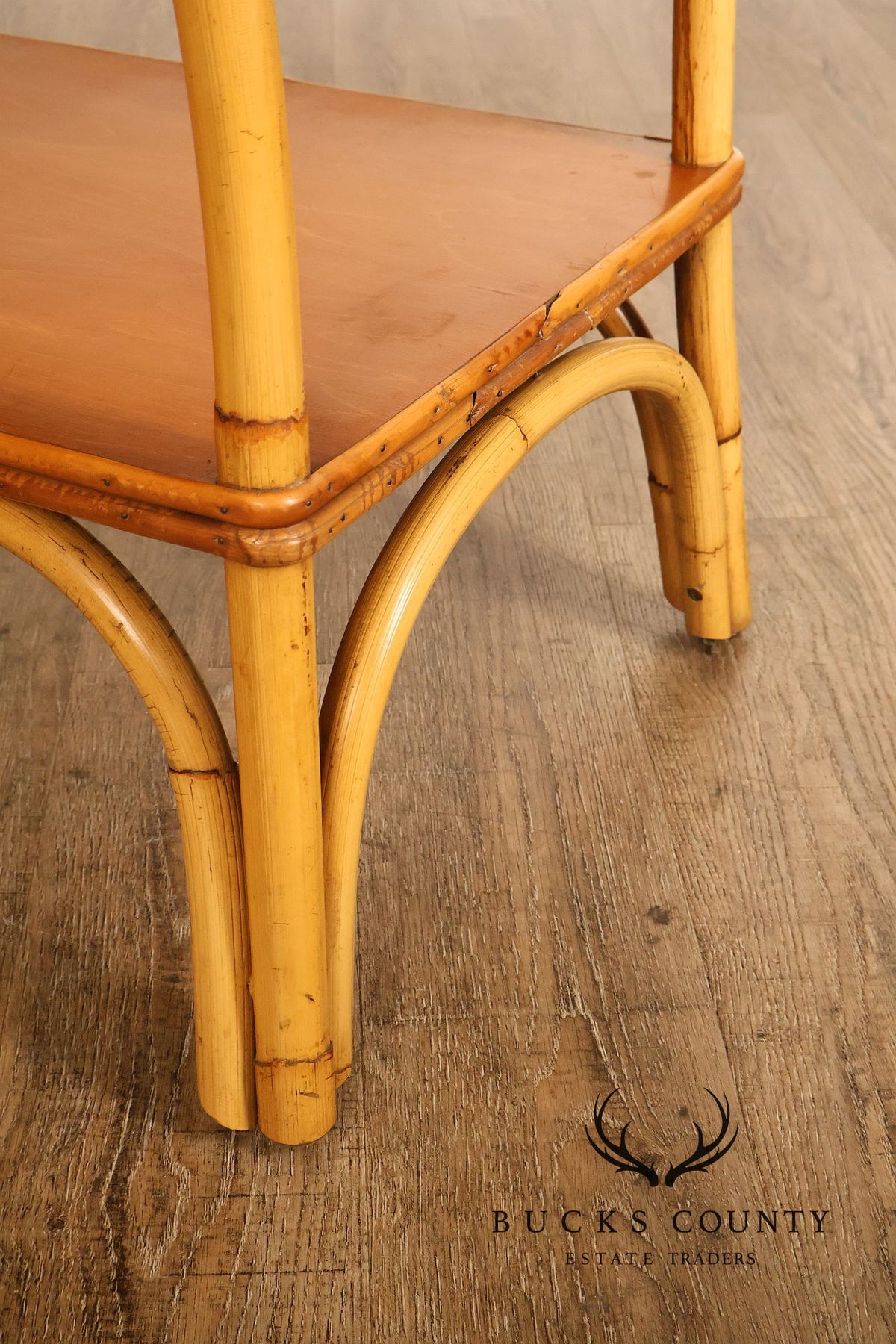 Vintage Mid Century Modern Two-Tier Bamboo End Table