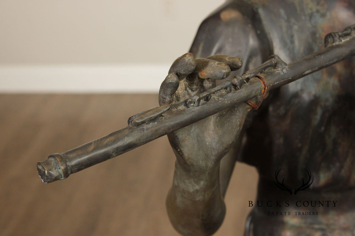 Large Bronze Garden Statue, 'Flute Player'