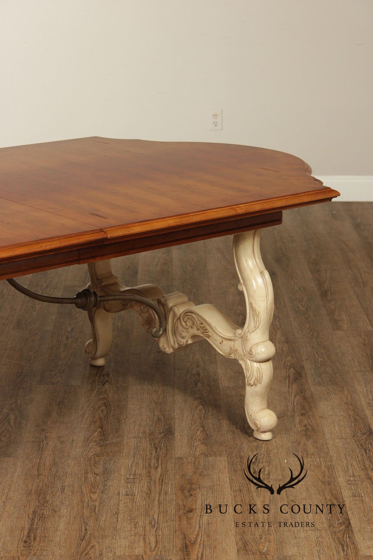 Century Cream Painted Iron Stretcher Base Dining Table