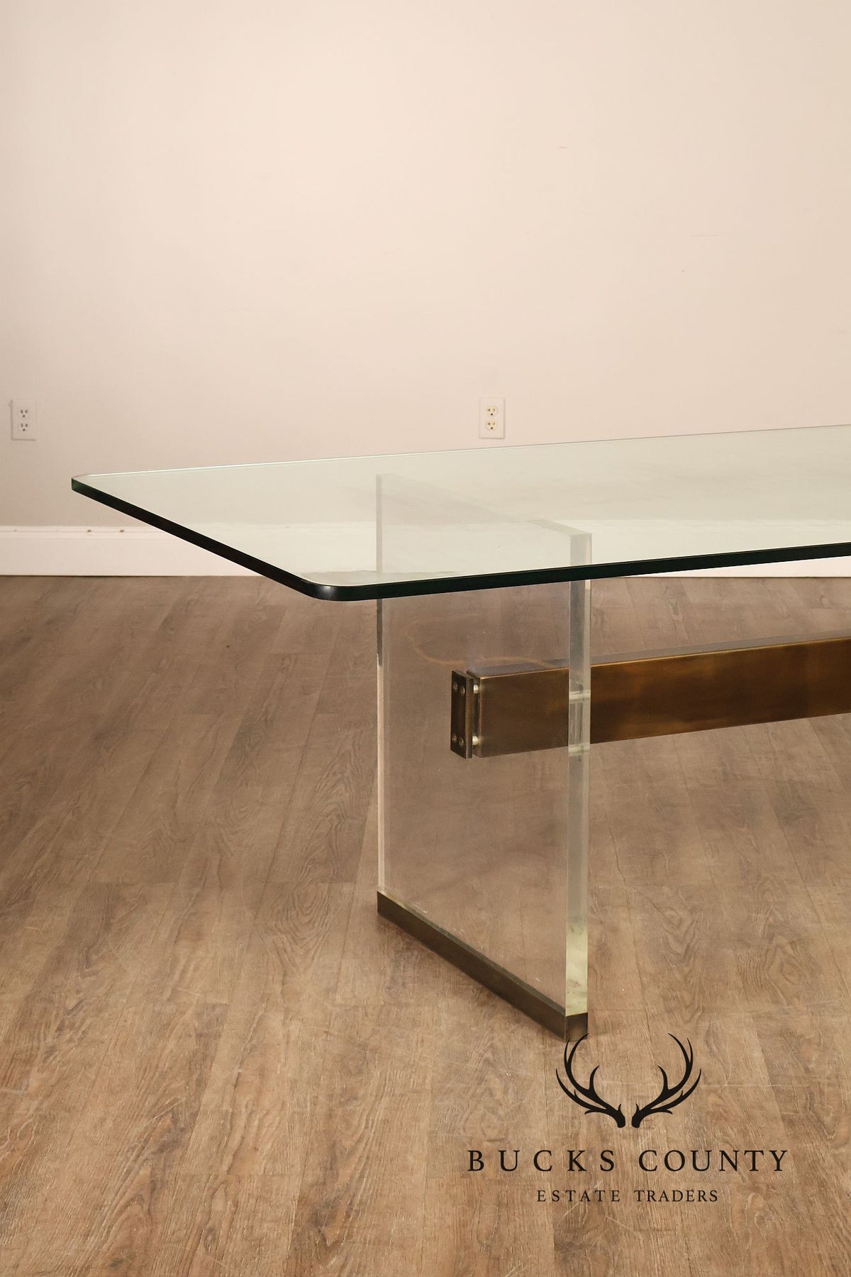 Postmodern Glass Top Lucite Trestle Dining Table