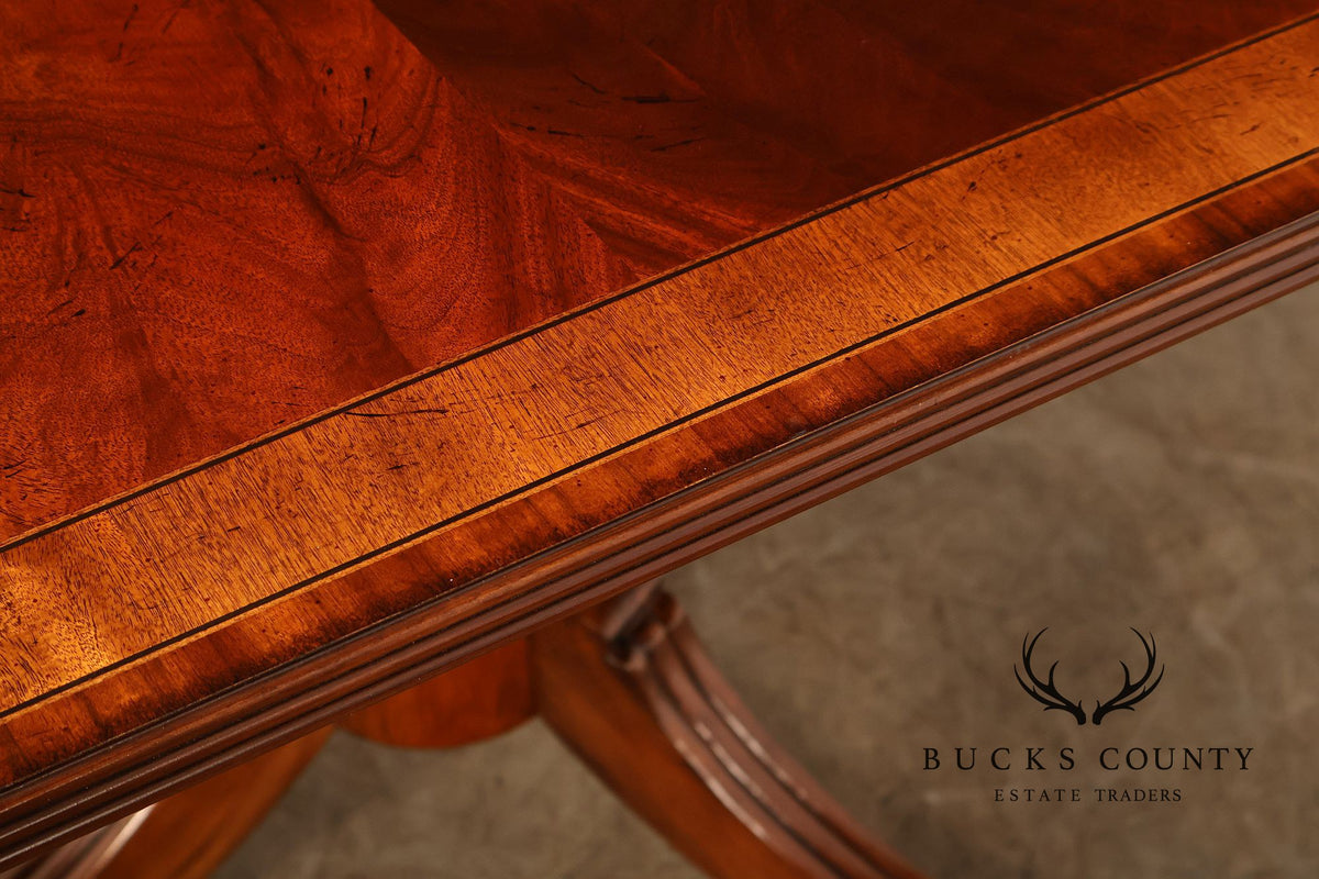 Georgian Style Banded Mahogany Double Pedestal Extension Dining Table