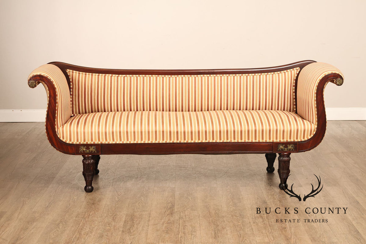 Antique American Empire Period 19th Century Carved Mahogany Sofa