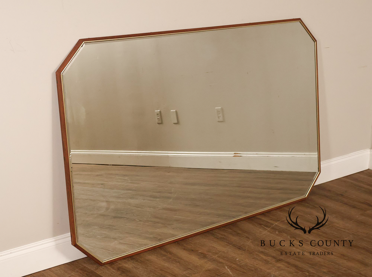 Mid Century Modern Walnut Frame Large Octagonal Mantel Mirror