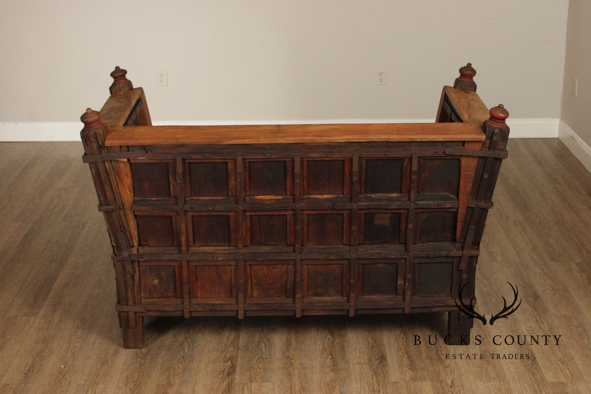 Antique Indian Teak Dowry Chest Settee