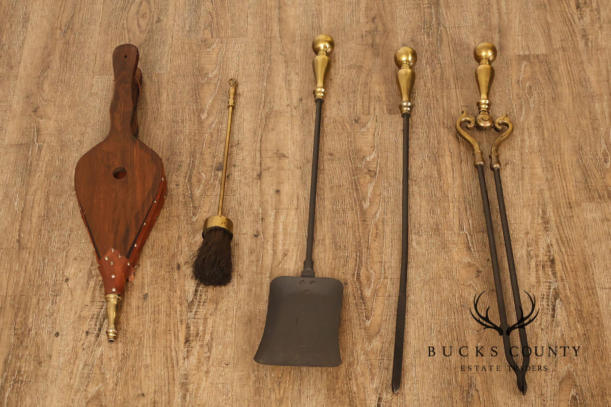 Vintage Brass Six-Piece Fireplace Tool Set