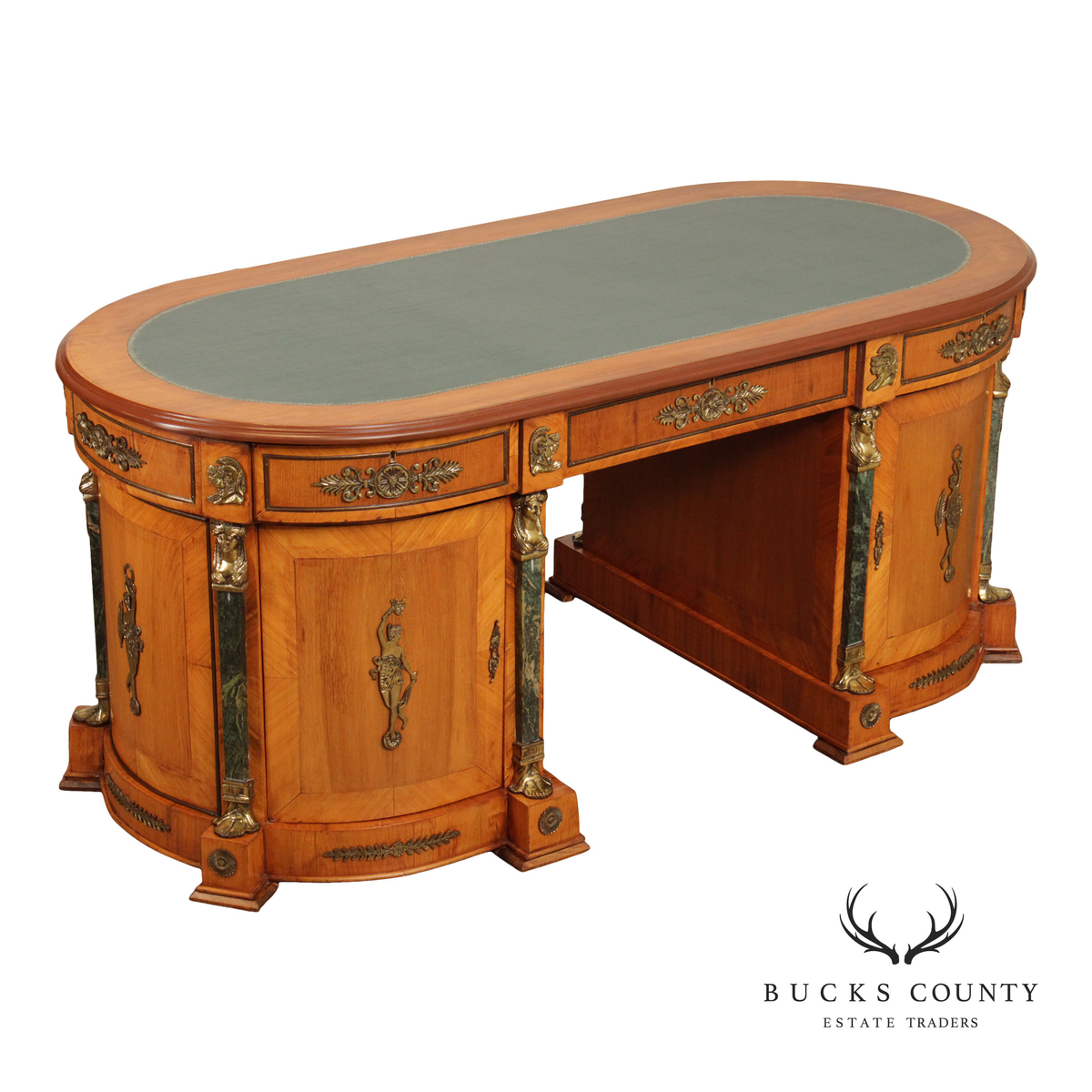 Classical Revival Walnut Ormolu Mounted Desk With Leather Top