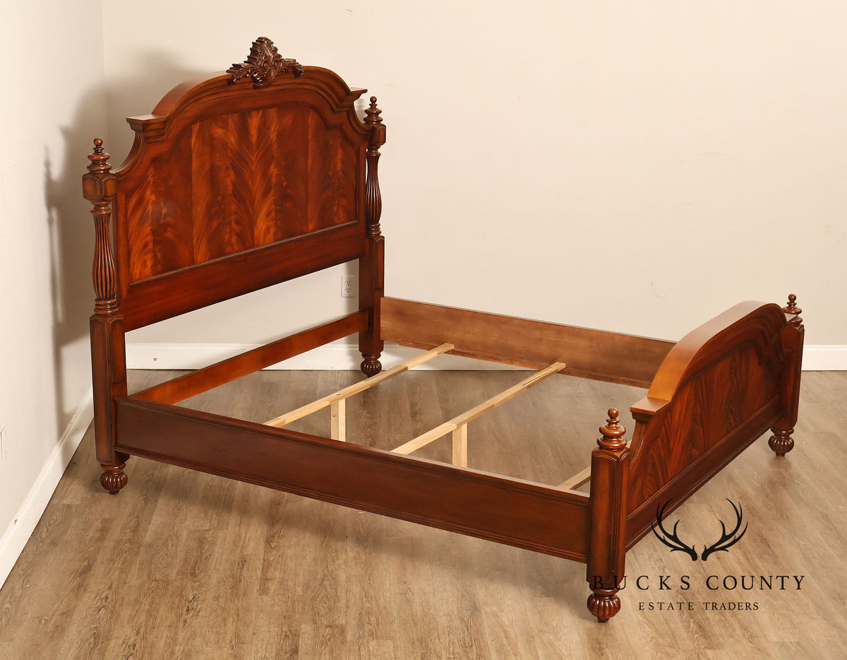 King Size Mahogany Flame Veneer Carved Bed Frame