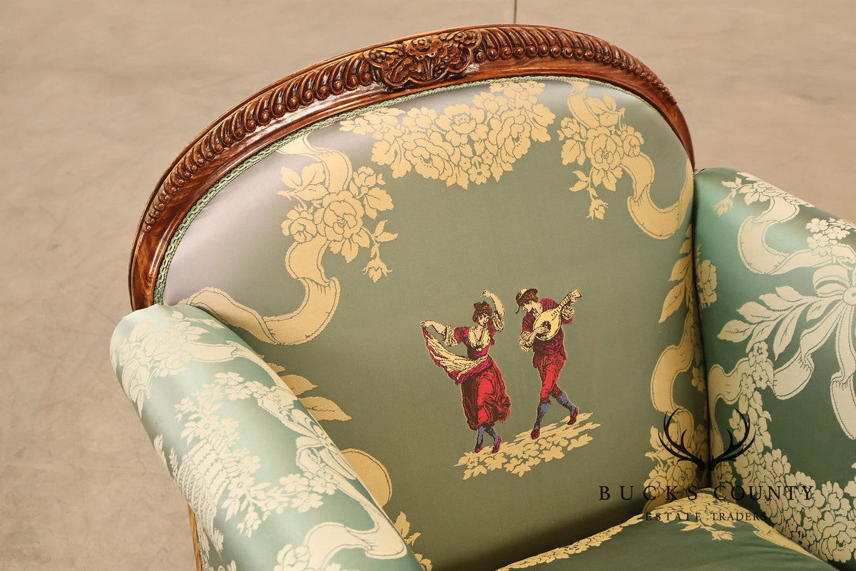 Colombo Mobili Louis XVI Style Pair Of Upholstered Bergeres Armchairs