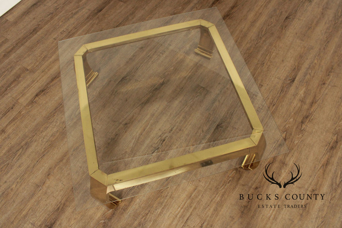 Mastercraft Attributed Hollywood Regency Asian Inspired Brass and Glass Coffee Table