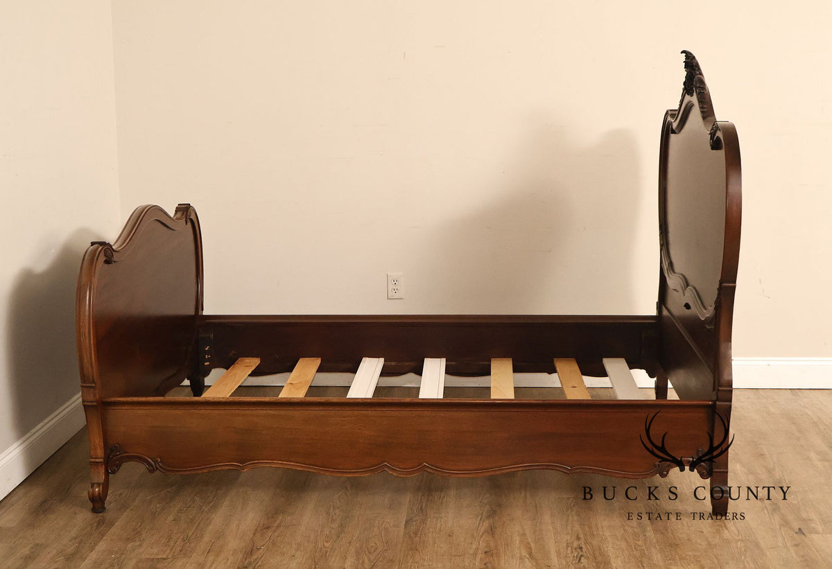 Antique Victorian R.J. Horner Carved Mahogany Full Size Sleigh Bed Frame