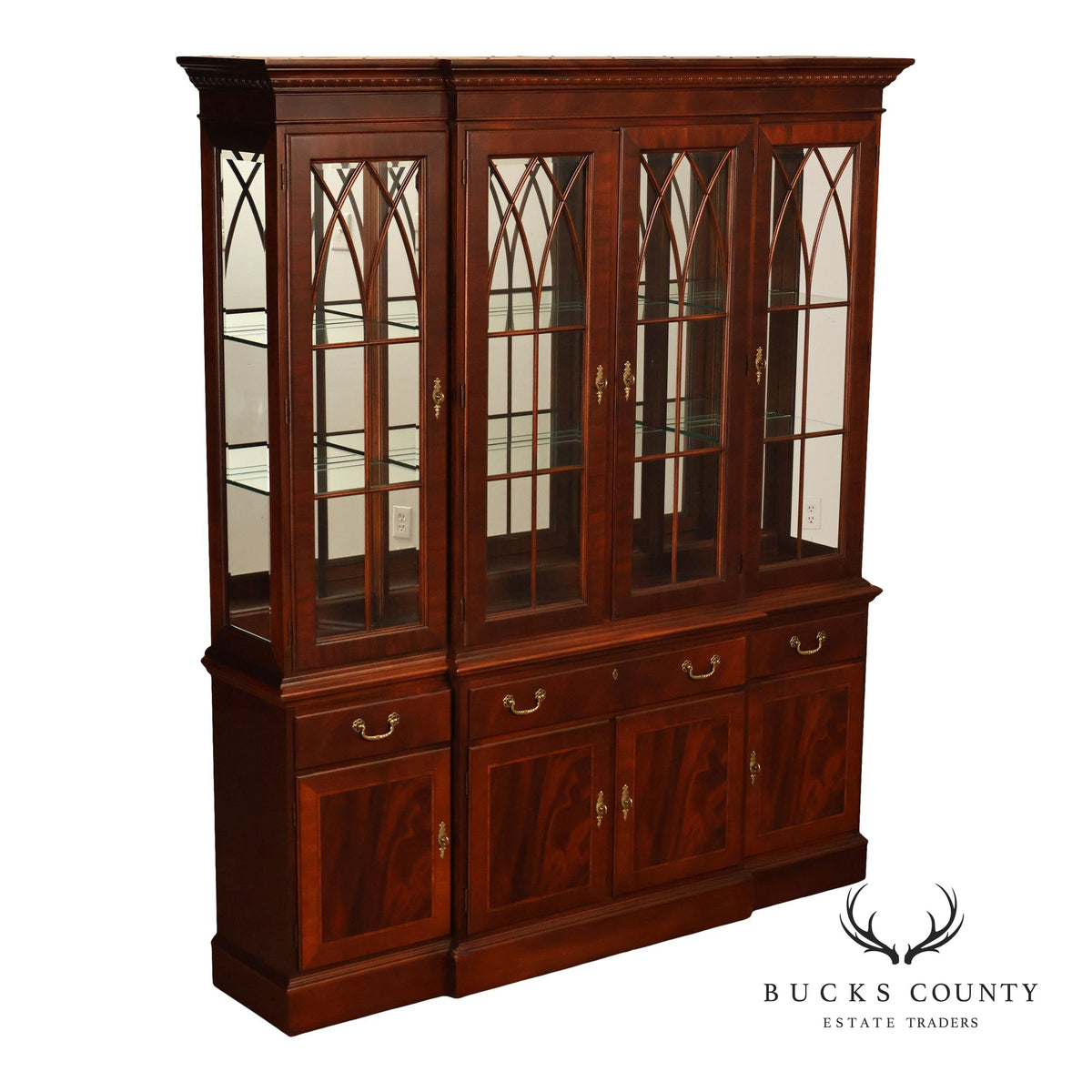 Ethan Allen 18th Century Collection Mahogany Inlaid Lighted China Cabinet