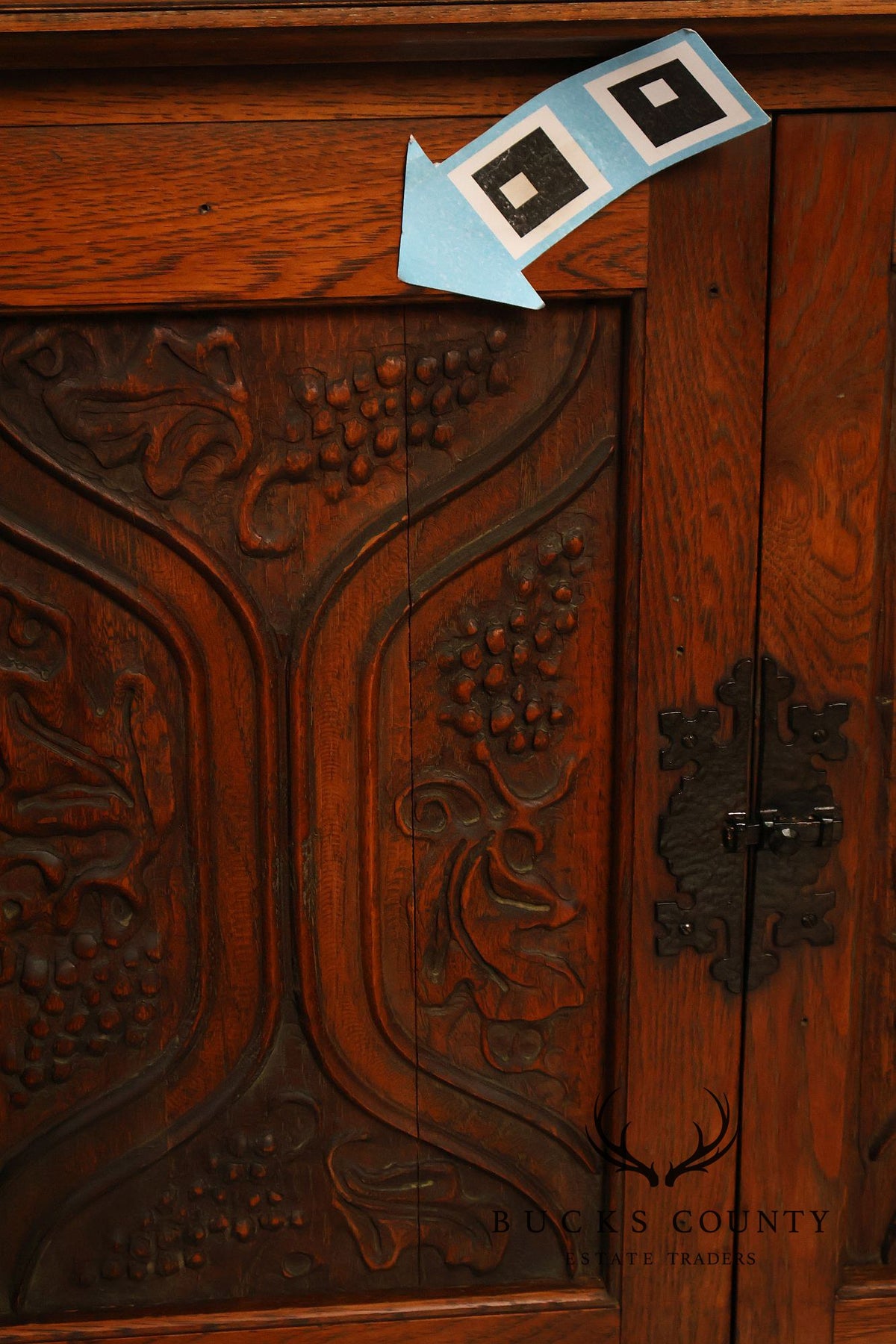 Vintage Spanish Revival Carved Oak Cabinet With Iron Hardware