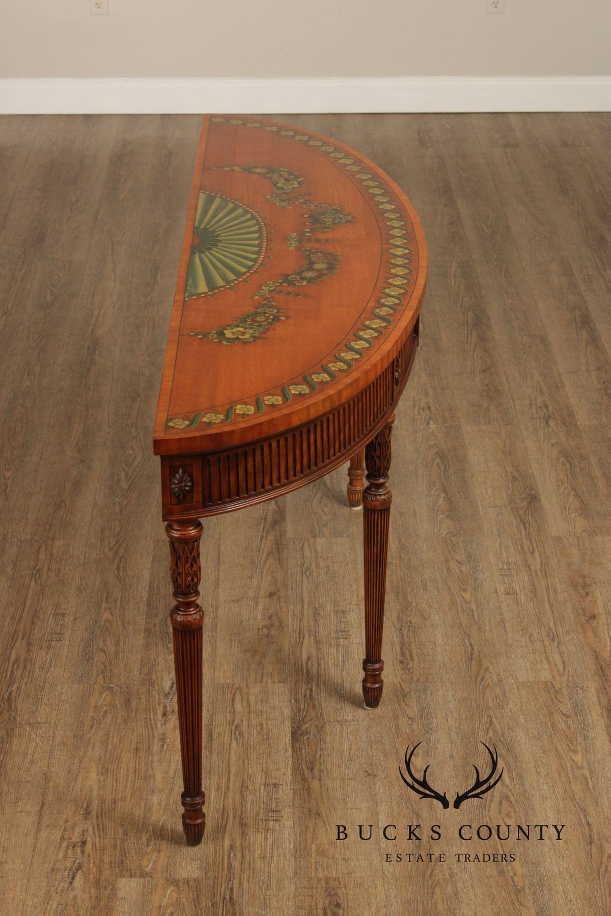 Maitland Smith Adams Paint Decorated Demilune Console Table