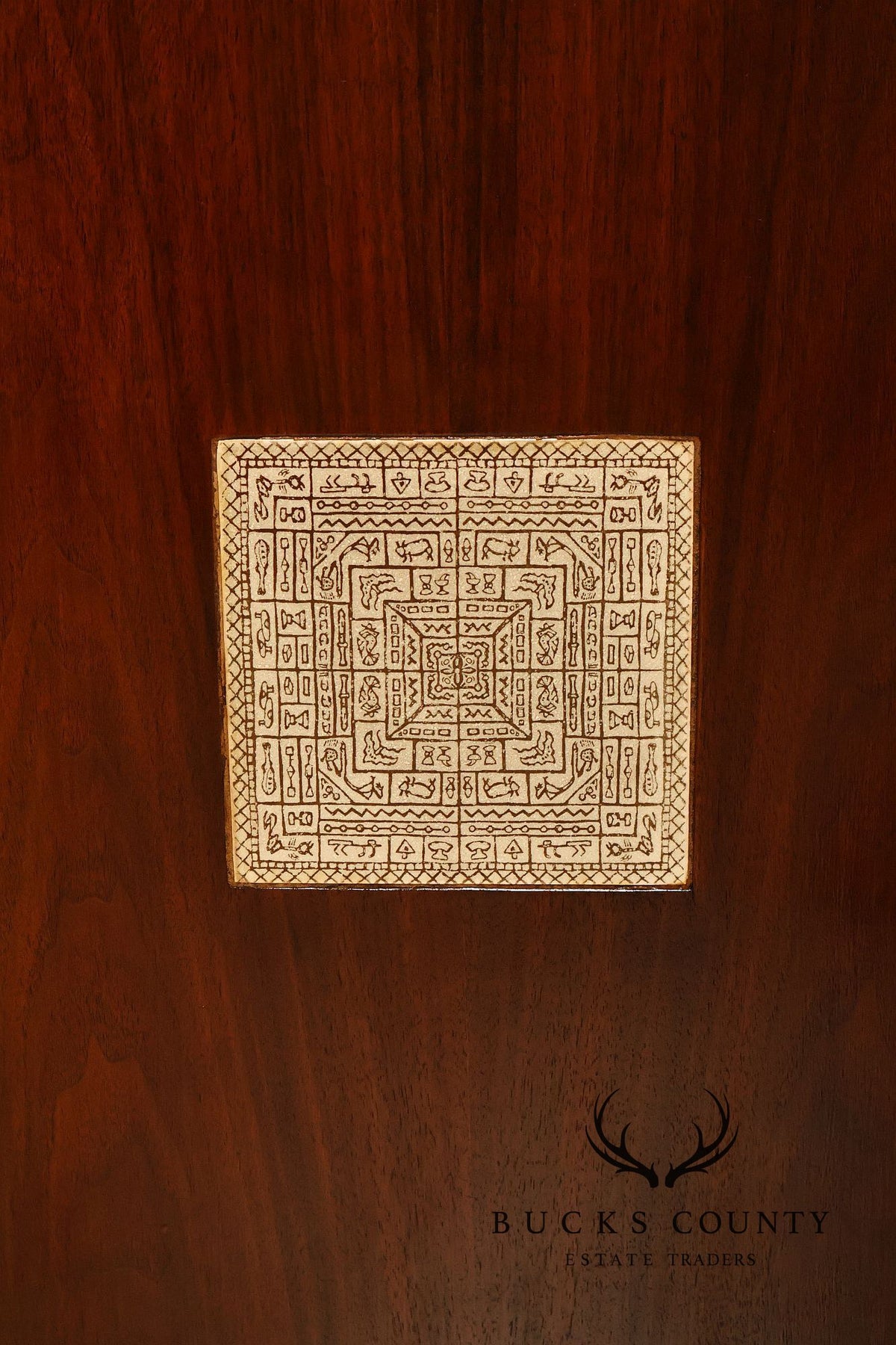 Mid Century Modern Walnut Buffet Sideboard With Decorative Tile Inlays