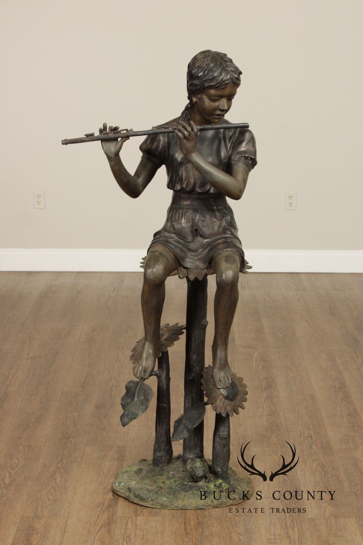 Large Bronze Garden Statue, 'Flute Player'