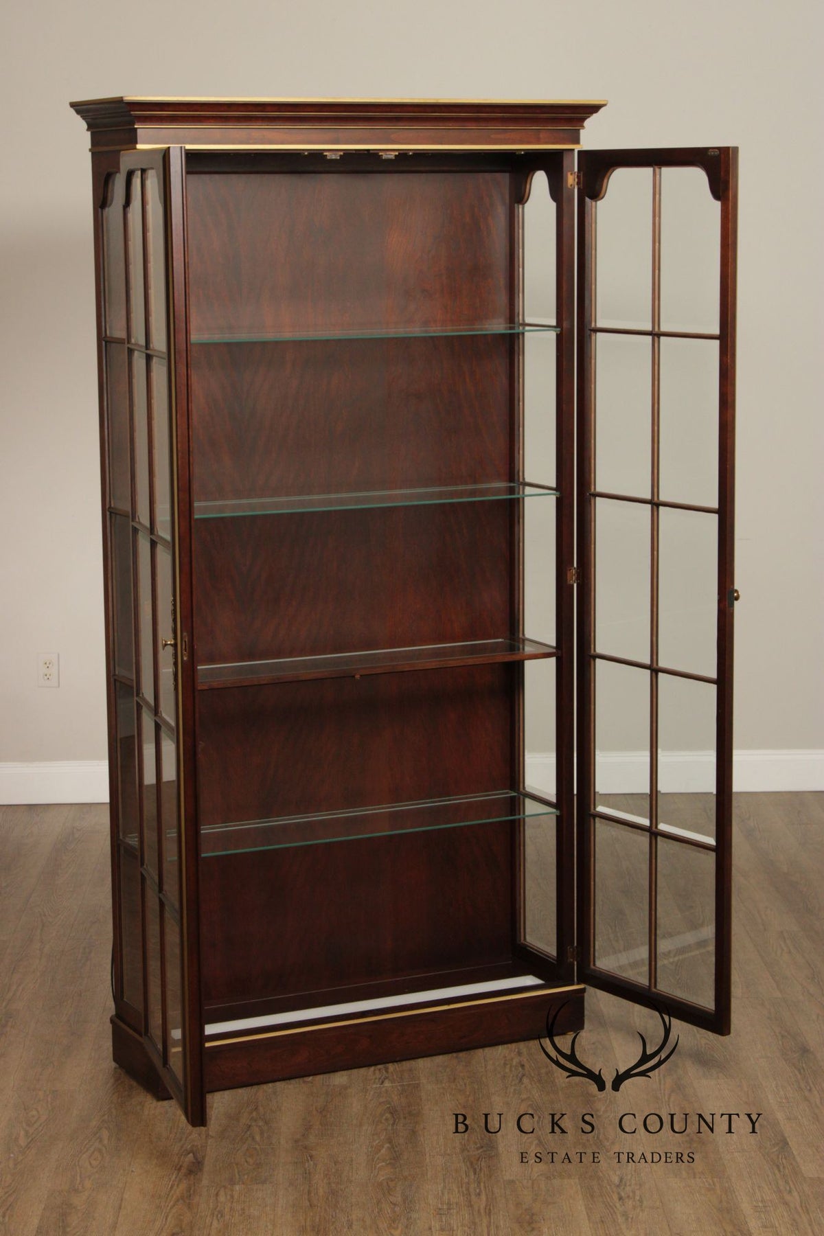 Union National Traditional Cherry Lighted Two Door Display Cabinet