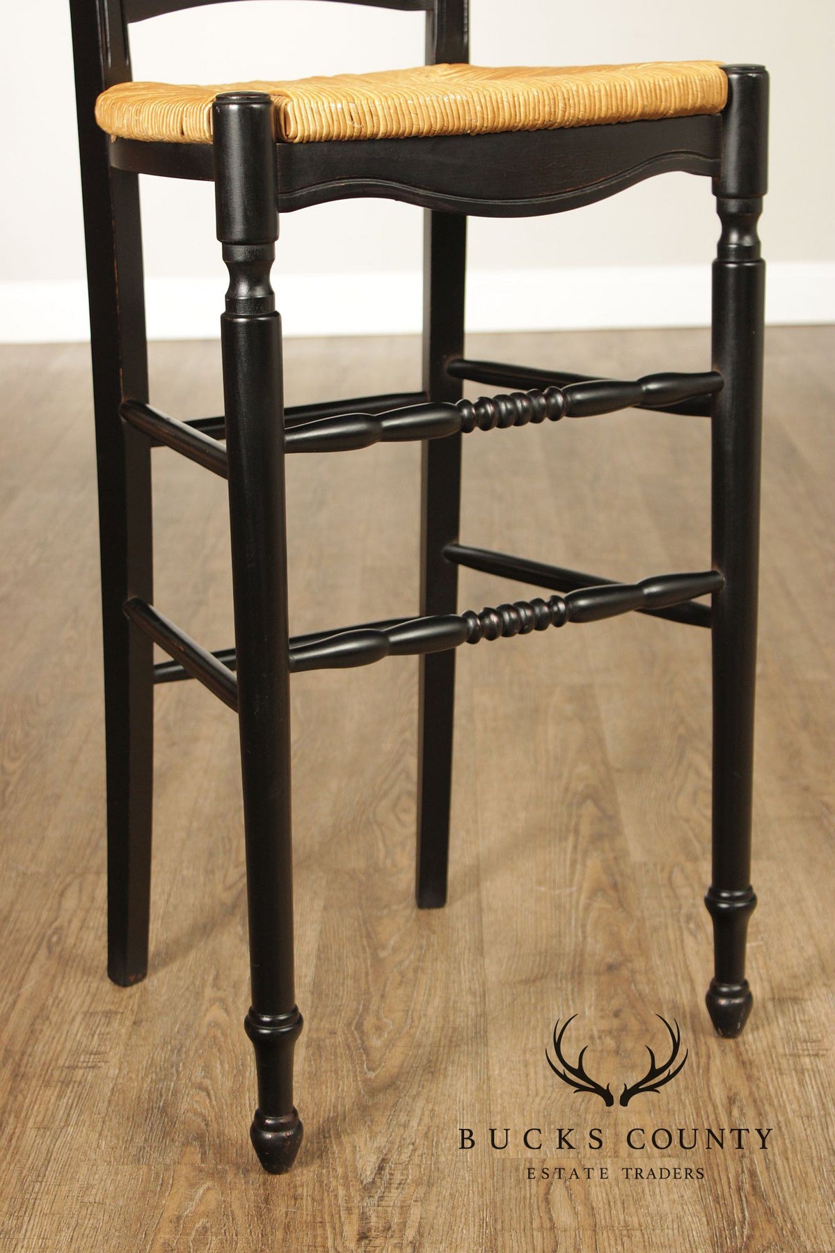 Lillian August Farmhouse Style Pair of Ebonized Counter Stools