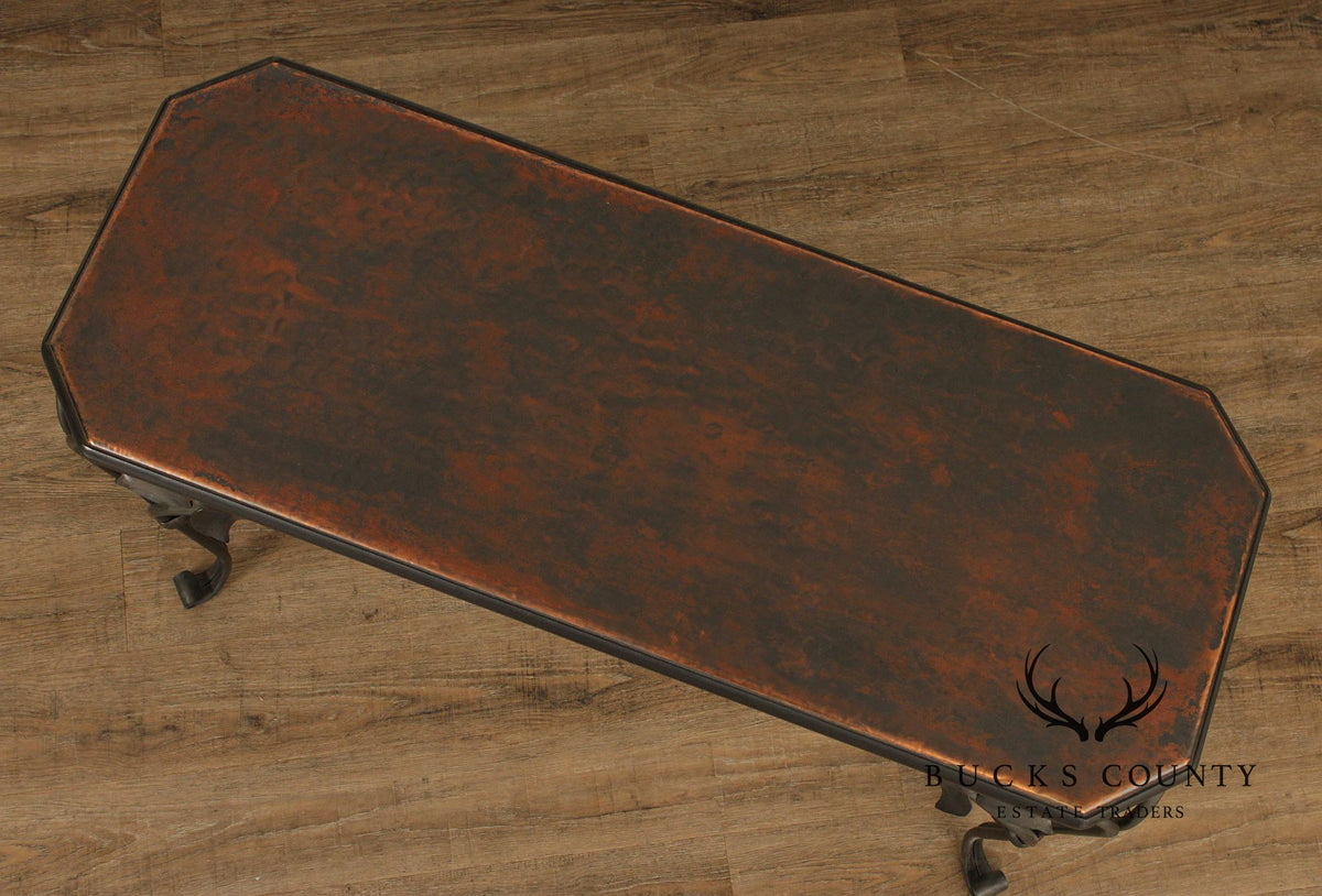 QualityForged Iron and Hammered Copper Top Console Table