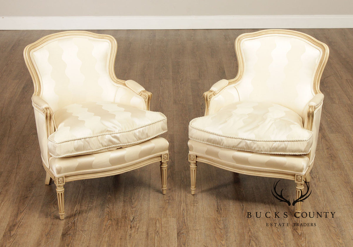 French Louis XVI Style Vintage Pair Of Bergere Chairs