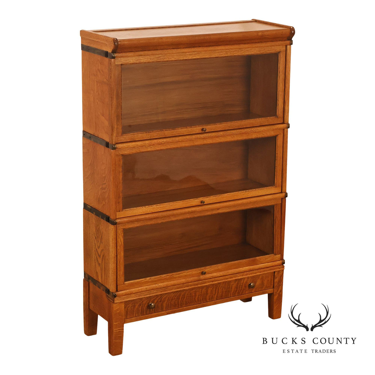 Arts & Crafts Three-Stack Oak Barrister Bookcase