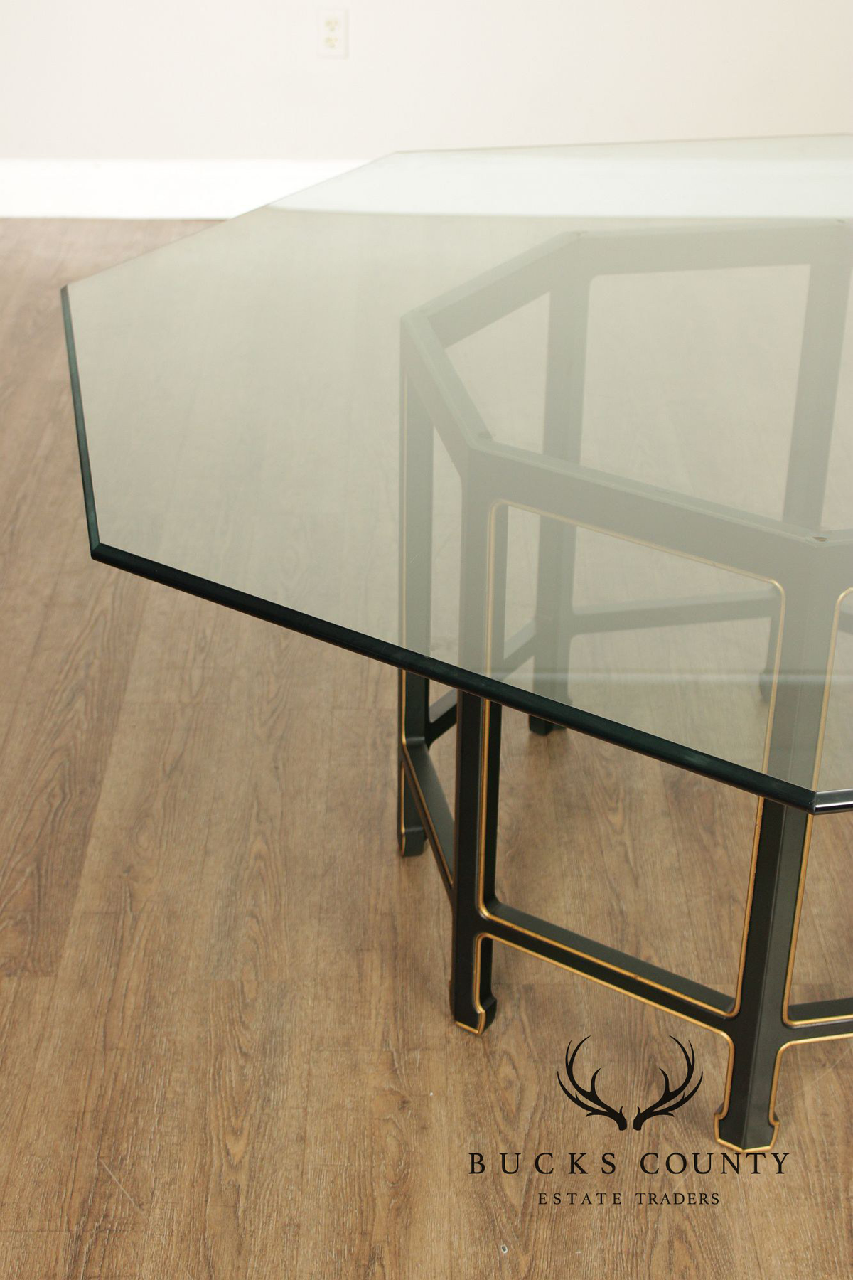 Kindel Chinoiserie Style Glass Top Dining Table