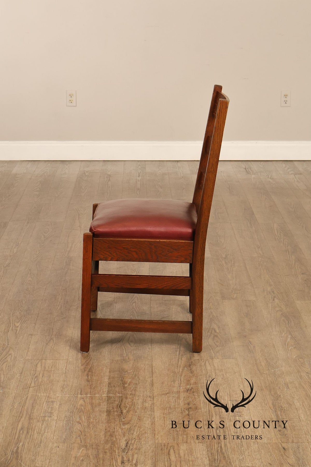 Antique L. & J. G. Stickley Set Of Four Oak Ladder Back Dining Chairs  #800