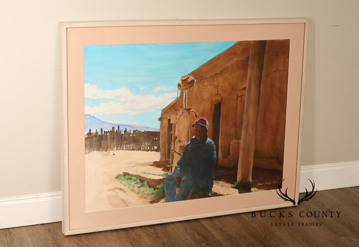 Mike Forde Southwestern Watercolor Painting, 'Albert's Magenta Hat'