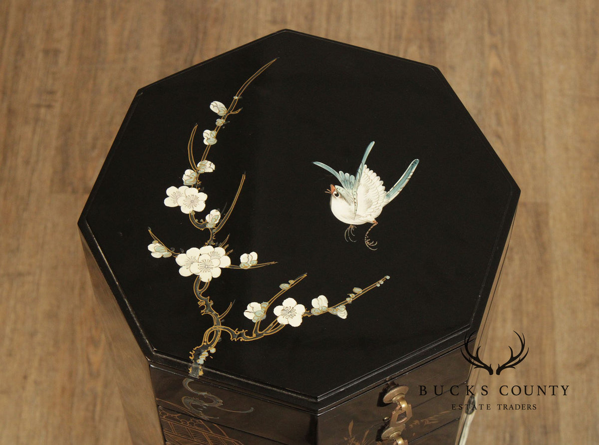 Chinoiserie Decorated Black Lacquer Jewelry Chest