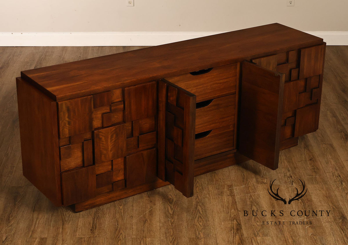 Vintage Lane Mid-Century Modern Brutalist Walnut Dresser