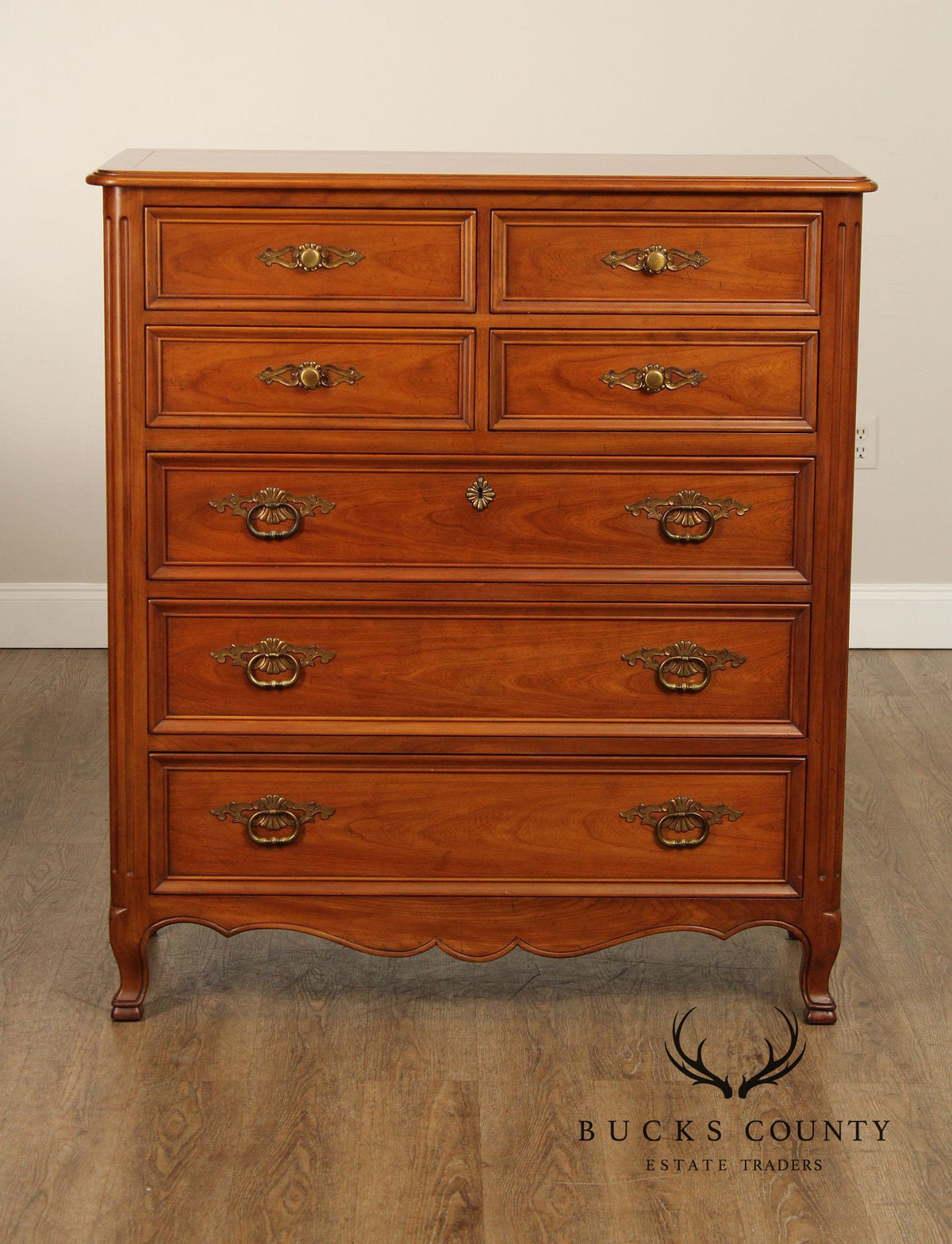 Kindel French Provincial Style Fruitwood Tall Chest