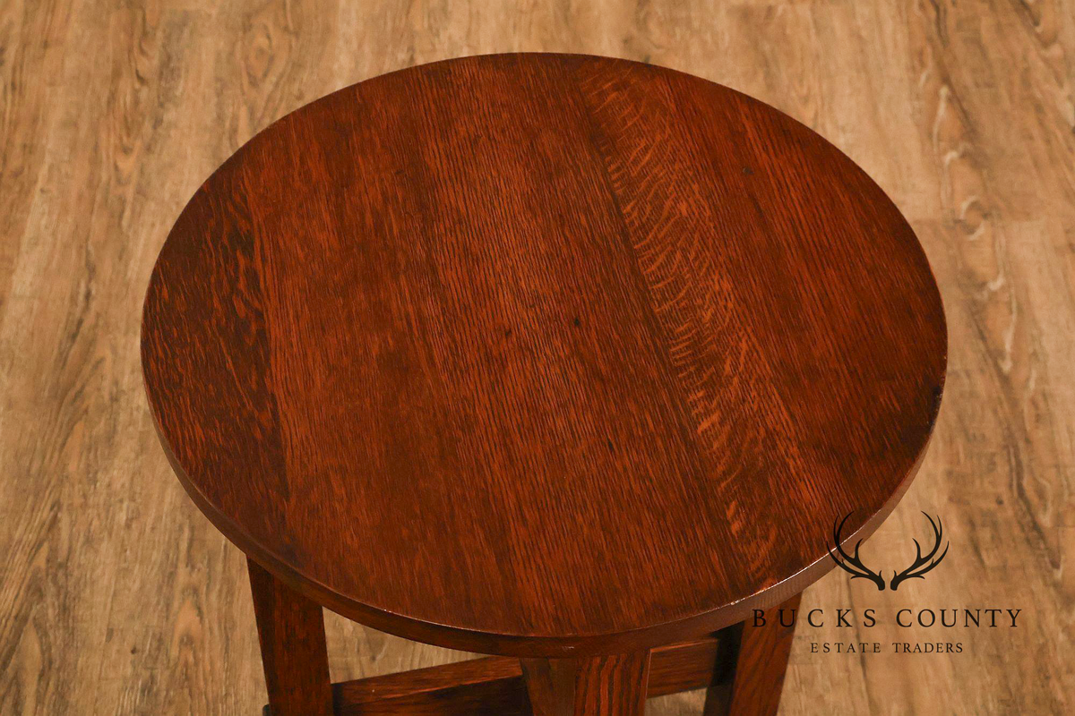 Arts And Crafts Style Round Oak Lamp Table