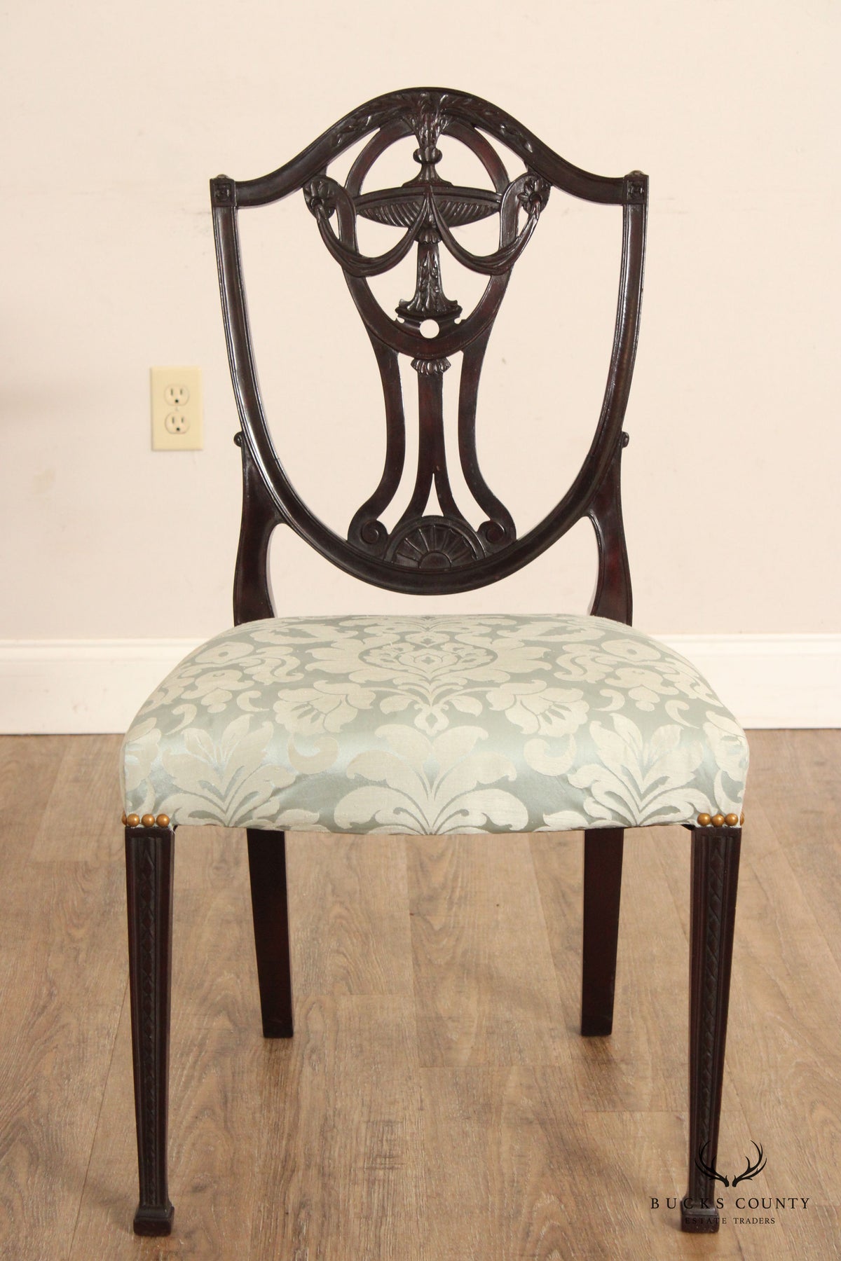 Hepplewhite Style Pair of Mahogany Shield-Back Side Chairs