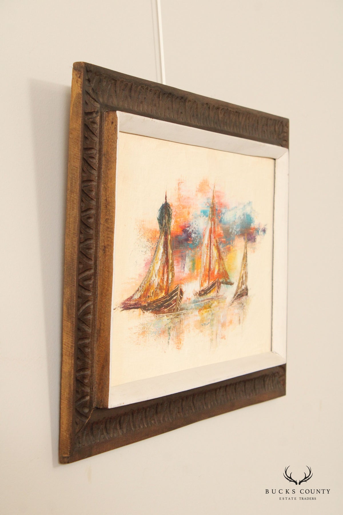 René Jérôme Abstract Sailboat Oil Painting